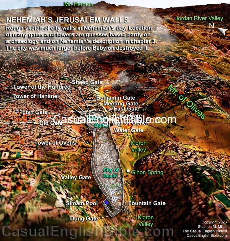 Map of Jerusalem walls and gates in the time of Nehemiah Map of Jerusalem walls and gates in the time of Nehemiah