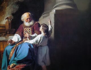 Painting of Priest Eli with young Samuel for Casual English Bible