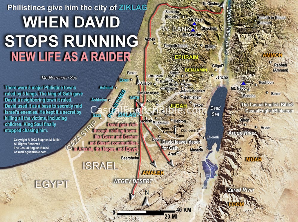 Bible map of David in Philistine towns of Gath and Ziglag 1 Samuel 27 for The Casual English Bible.