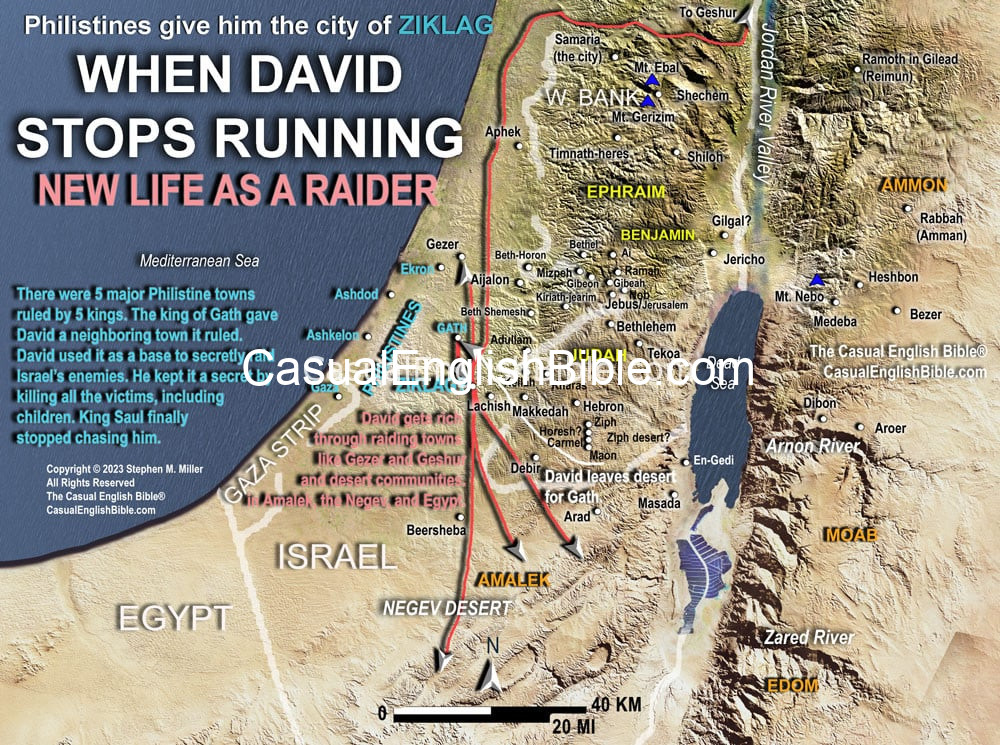 Bible map of David in Philistine towns of Gath and Ziglag 1 Samuel 27 for The Casual English Bible. Bible map of David in Philistine towns of Gath and Ziglag 1 Samuel 27 for The Casual English Bible.