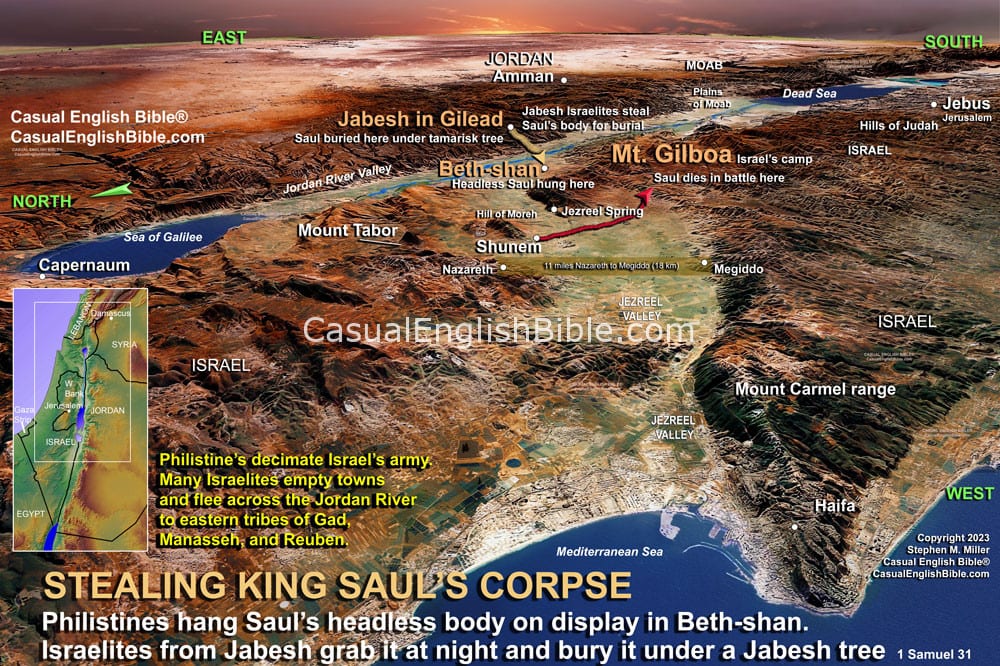 3d Bible map of King Saul's death and burial for The Casual English Bible