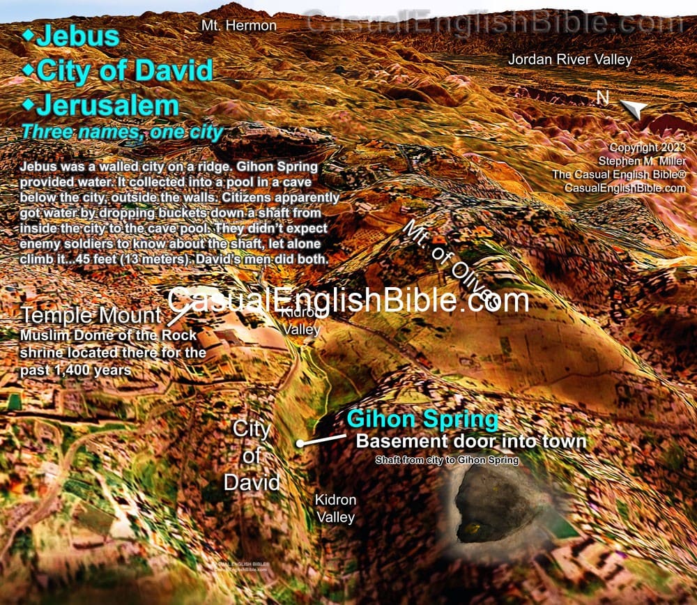  3D Bible map of Gihon Spring in Jerusalem, for Casual English Bible 