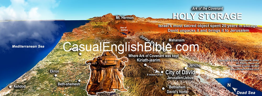 3d Bible map of the Ark of the Covenant coming to Jerusalem. For the Casual English Bible.