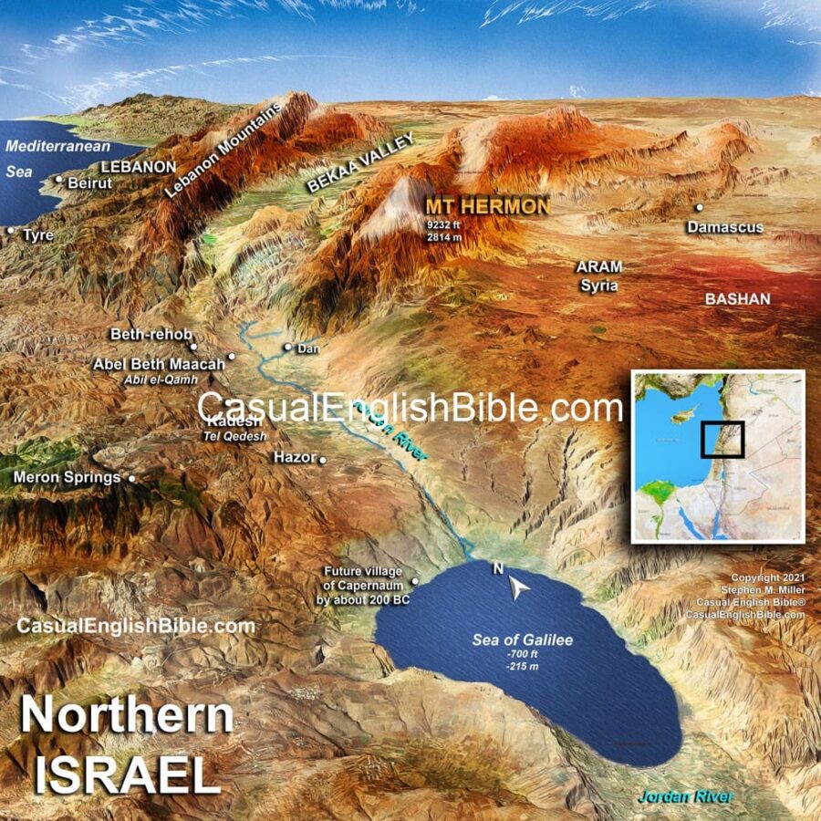 3D Bible map of cities in Northern Israel during the time of King David. For the Casual English Bible.