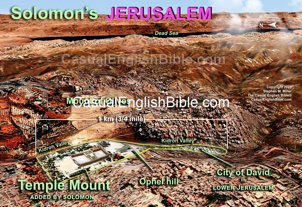 3d map of King Solomon's Jerusalem and Temple Mount extension of the City of David. For the Casual English Bible.