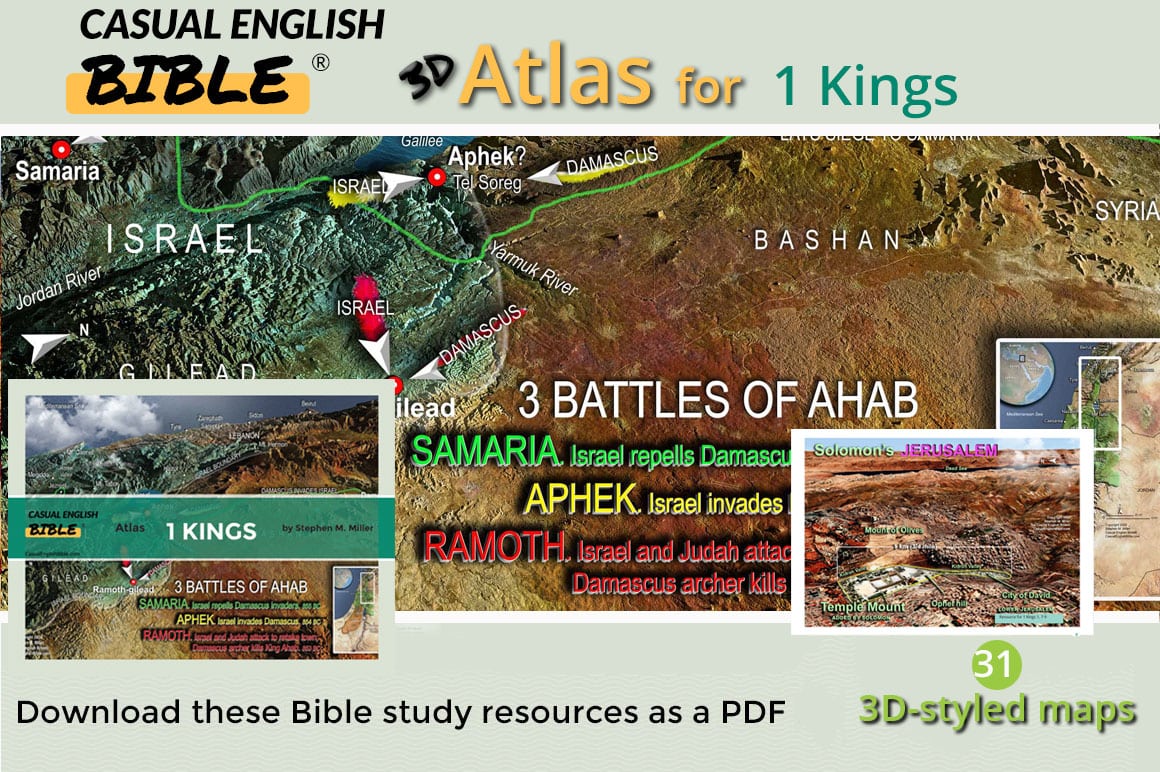 Promo photos of the 1 Kings Bible Maps collection for The Casual English Bible.