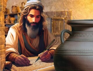 Drawing of Jewish scribe writing on scroll, for The Casual English Bible.