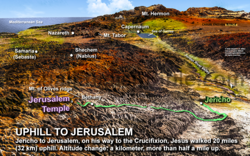 map of Jericho road and the route of Jesus from jericho to Jerusalem before his crucifixion.