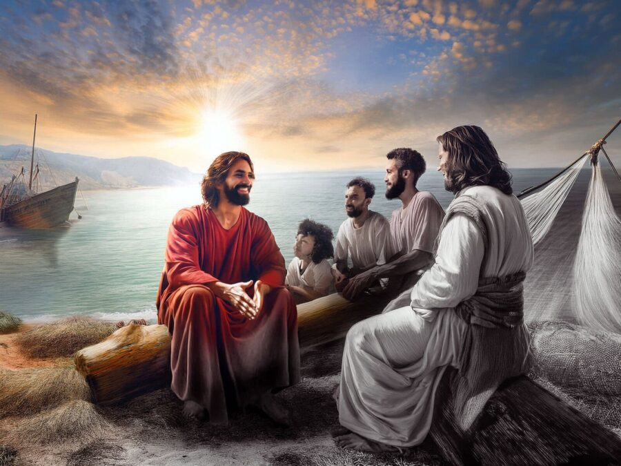 Painting of Jesus teaching at the Sea of Galilee. Art by AI and Stephen M. Miller.