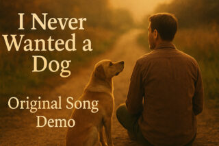 Picture of dog and man as a link for the song and video "I Never Wanted a Dog."