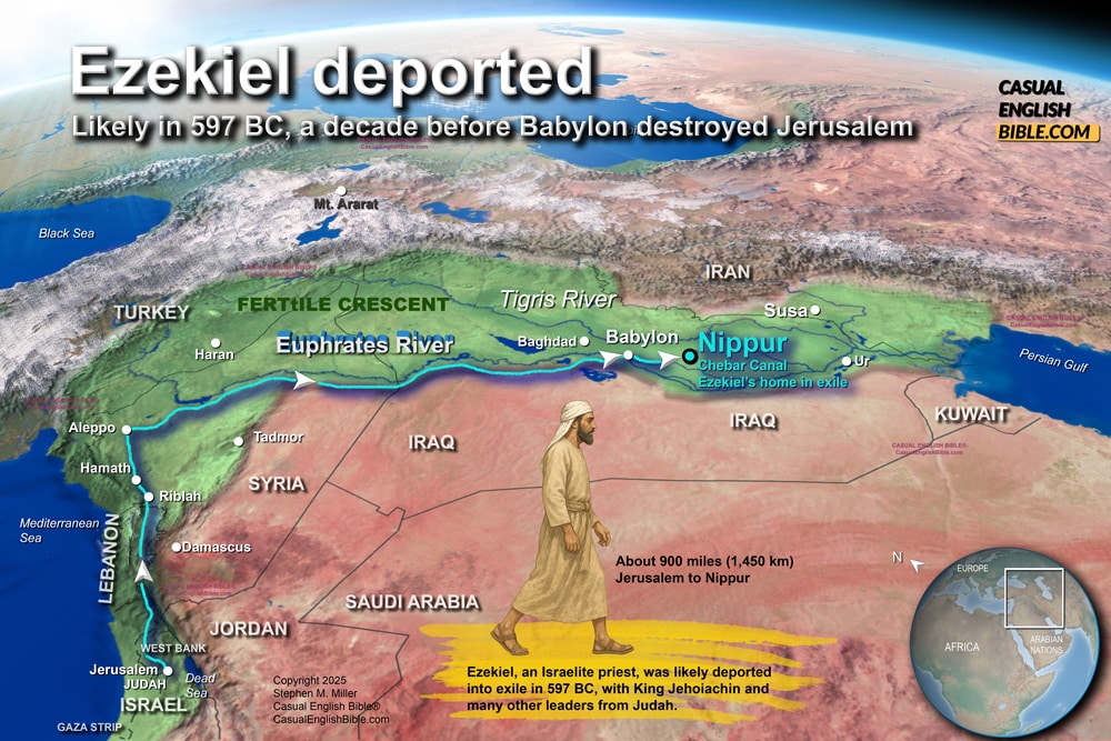 Map of Ezekiel's deportation to Babylon, for the Casual English Bible by Stephen M. Miller