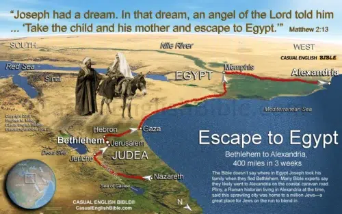 Joseph, Mary and Baby Jesus escape to Egypt