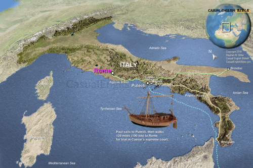 3-d style map of Northern Italy and Rome for The Casual English Bible