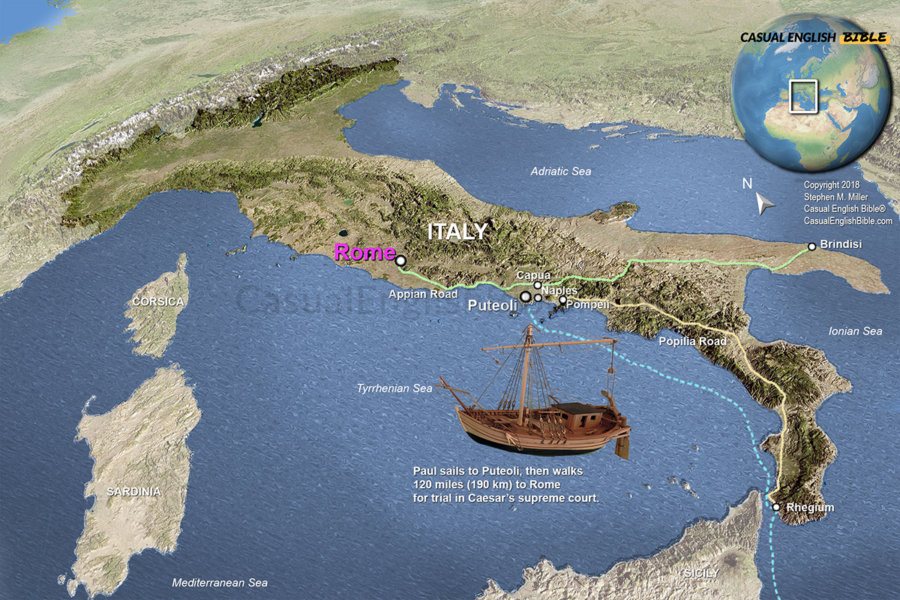 3-d style map of Northern Italy and Rome for The Casual English Bible