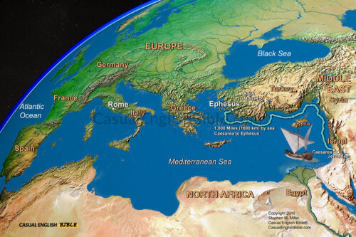 Map of the route John may have taken when he fled persecution in Jerusalem and moved to Ephesus.