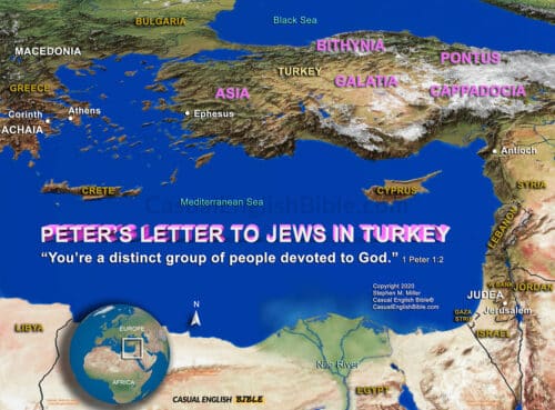 Map of the location of Jews addressed in the Bible book of 1 Peter